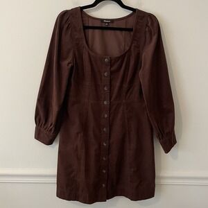 Madewell Corduroy Seamed Long Sleeve Mini Dress Brown 8 Petite Milkmaid Cottage